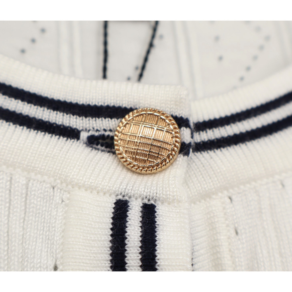 Adrianna Papell NWT Pointelle Sz L Tipped Contrast Knit Cardigan Gold Buttons - Picture 5 of 11